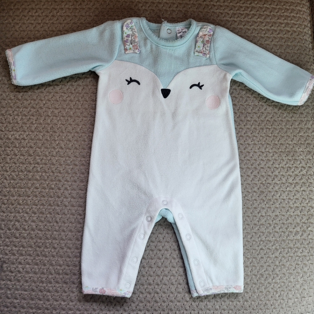 Carters Bunny Rabbit Unicorn Heart Print Baby Girls Fleece Romper Jumpsuit